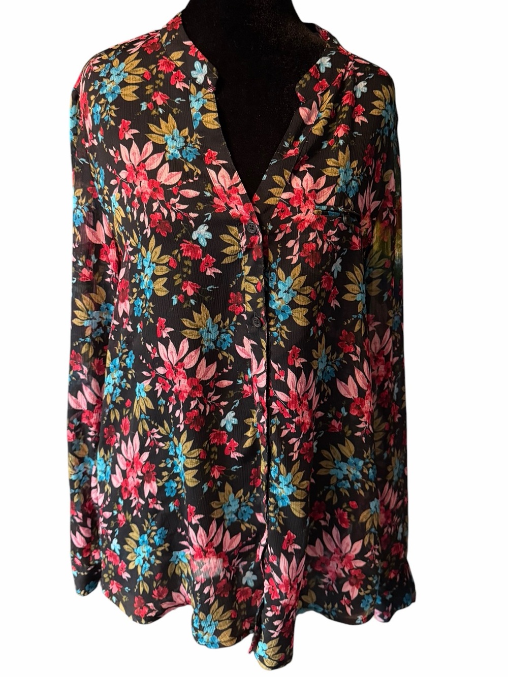 Women's KUT from the Kloth Floral Blouse, Size L, Black and Pink